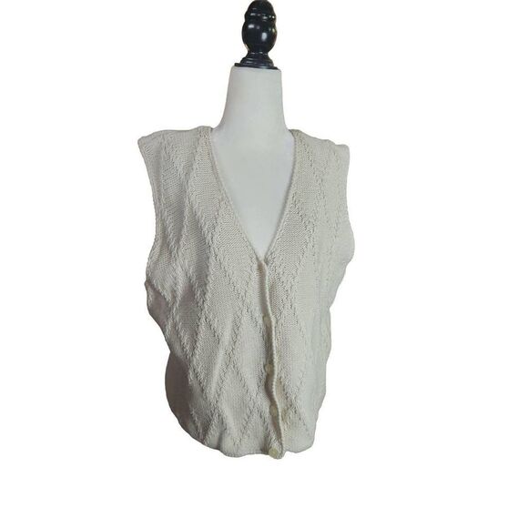 Cotton Cream Minimalist 90s Sweatervest Button Front by Talbot Size Large L vint - Picture 4 of 7